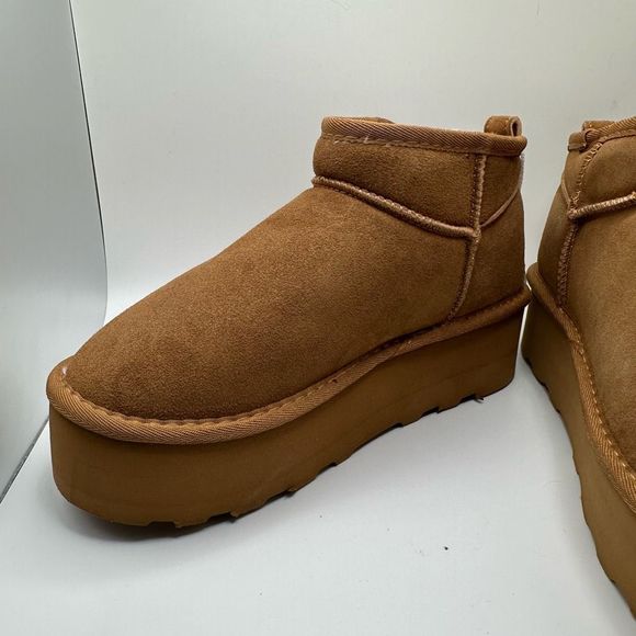 CUSHIONAIRE Women's Genuine Suede pull platform boot +Memory Foam 8.5 CHESTNUT - Picture 7 of 7